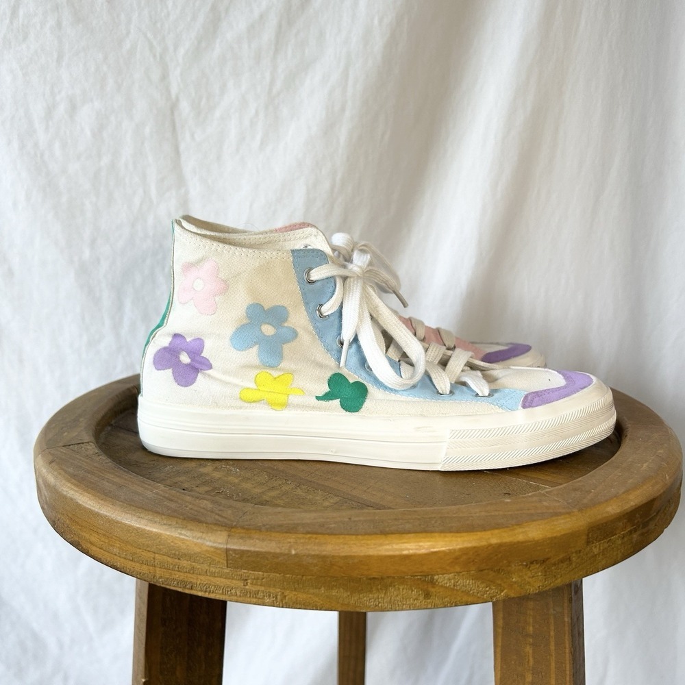 Hand-Painted Flower Power H&M High Tops | Size 7 Unique Funky & Fun - Picture 6 of 8
